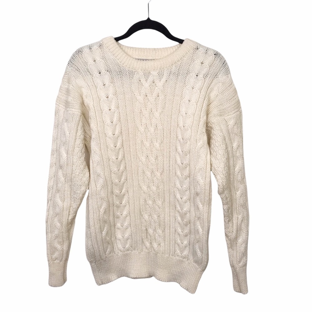 Woolovers Ivory 100% Wool Cable Knit Sweater